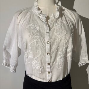 JP & Mattie White Georgina Embroidered Blouse, Size S
